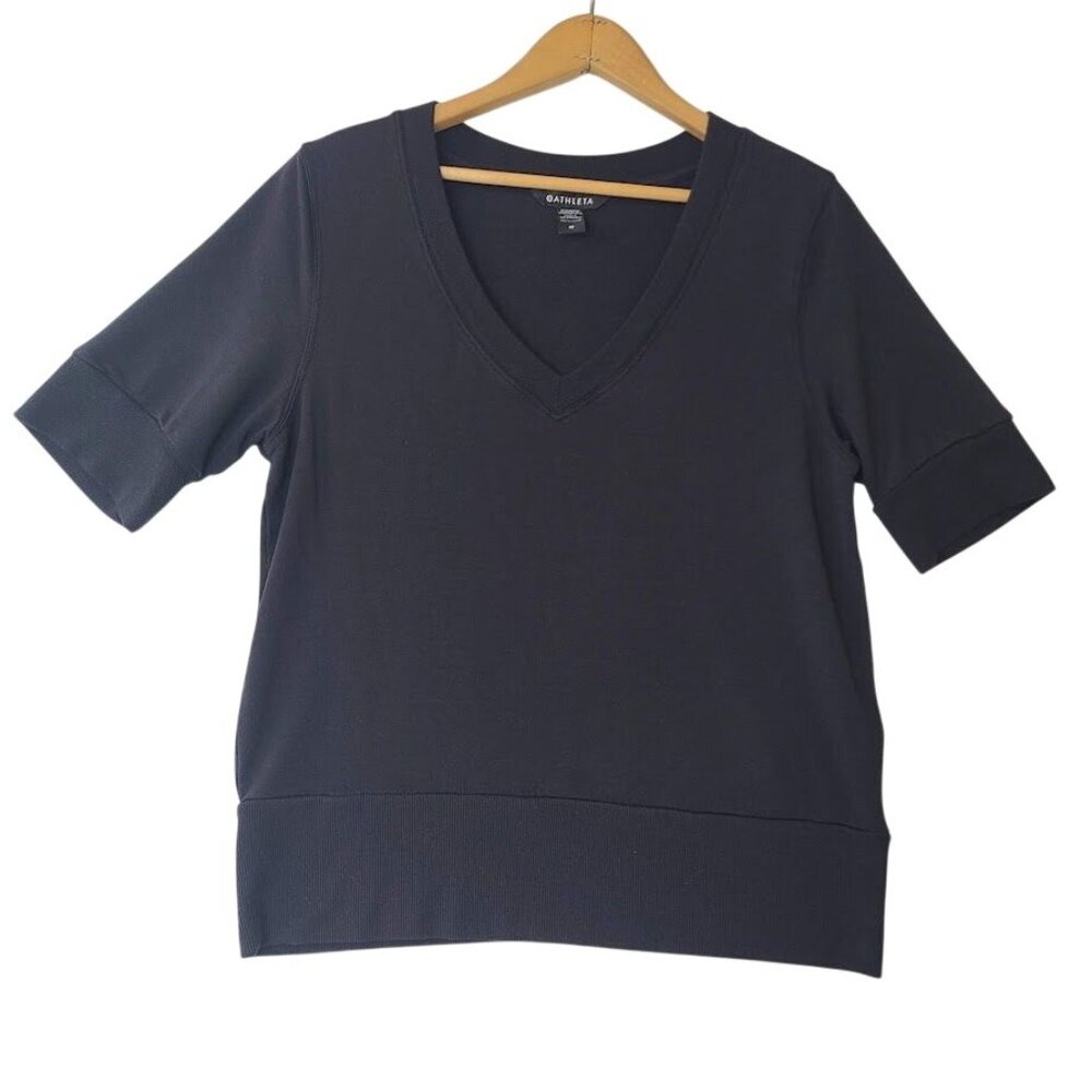 Athleta Womens Black Short-Sleeve V-Neck Tencel Modal Blend Top Size M